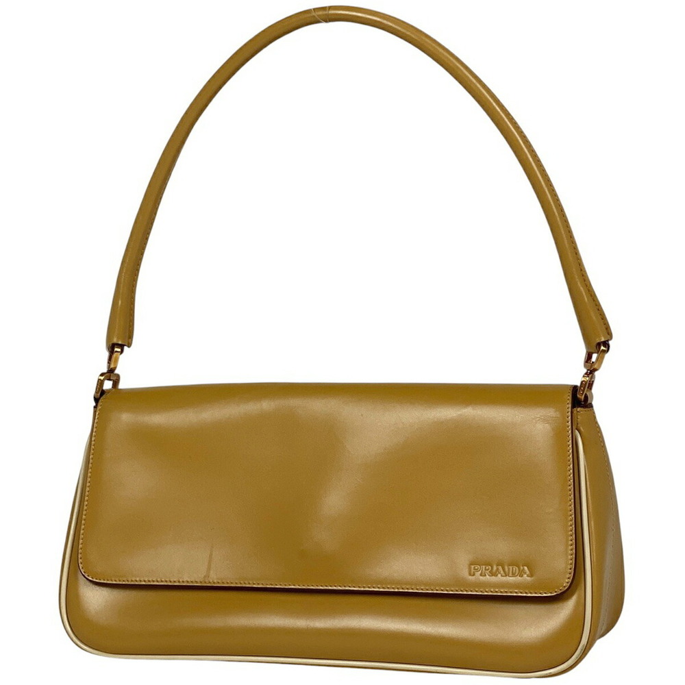 Prada Logo Shoulder Bag Hobo Handbag Leather Brown